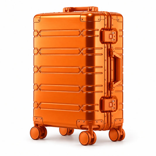 Aluminium-Koffer Hartschale in Orange, Frontansicht