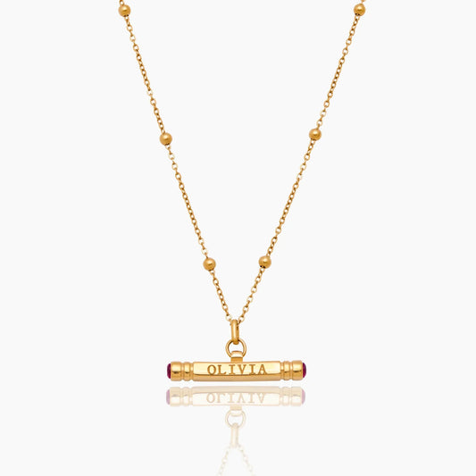 Collier Barre Personnalisé – Prénom & Pierre de Naissance
